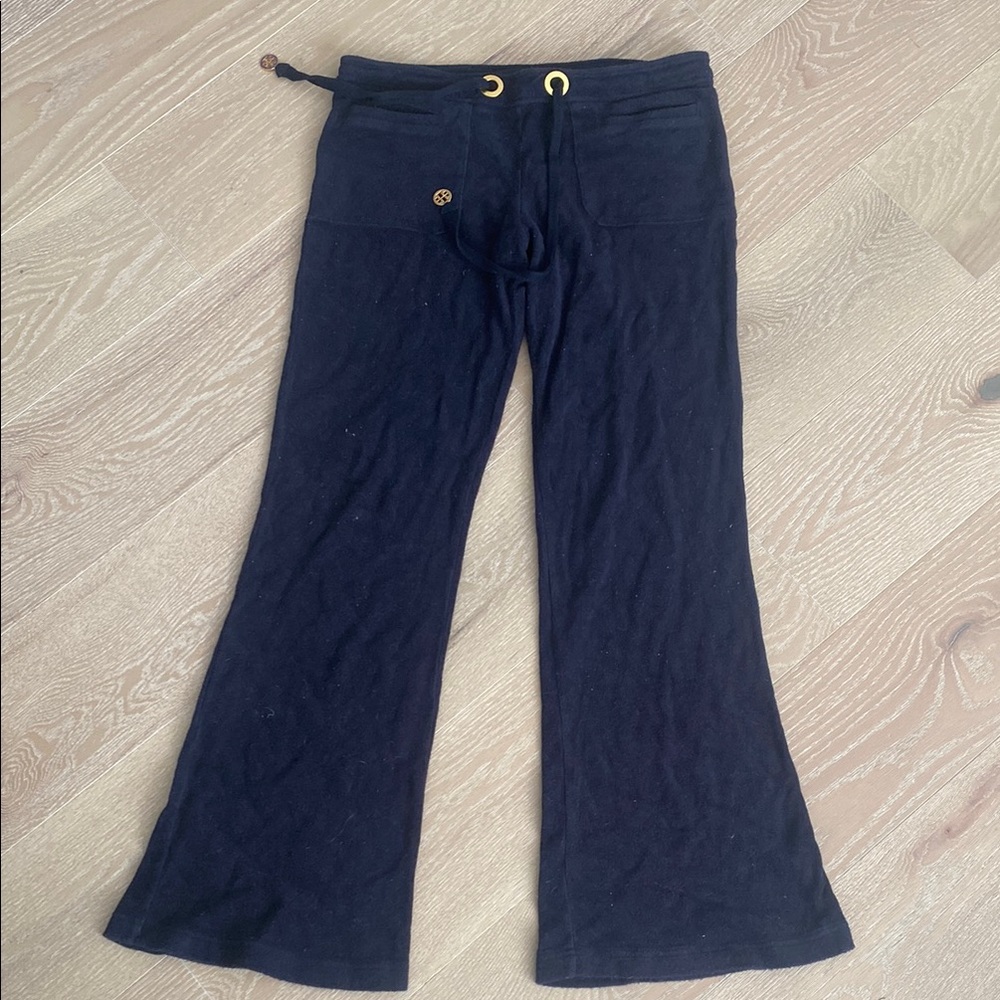 Tory Burch Black Flared Pants with Gold Accents